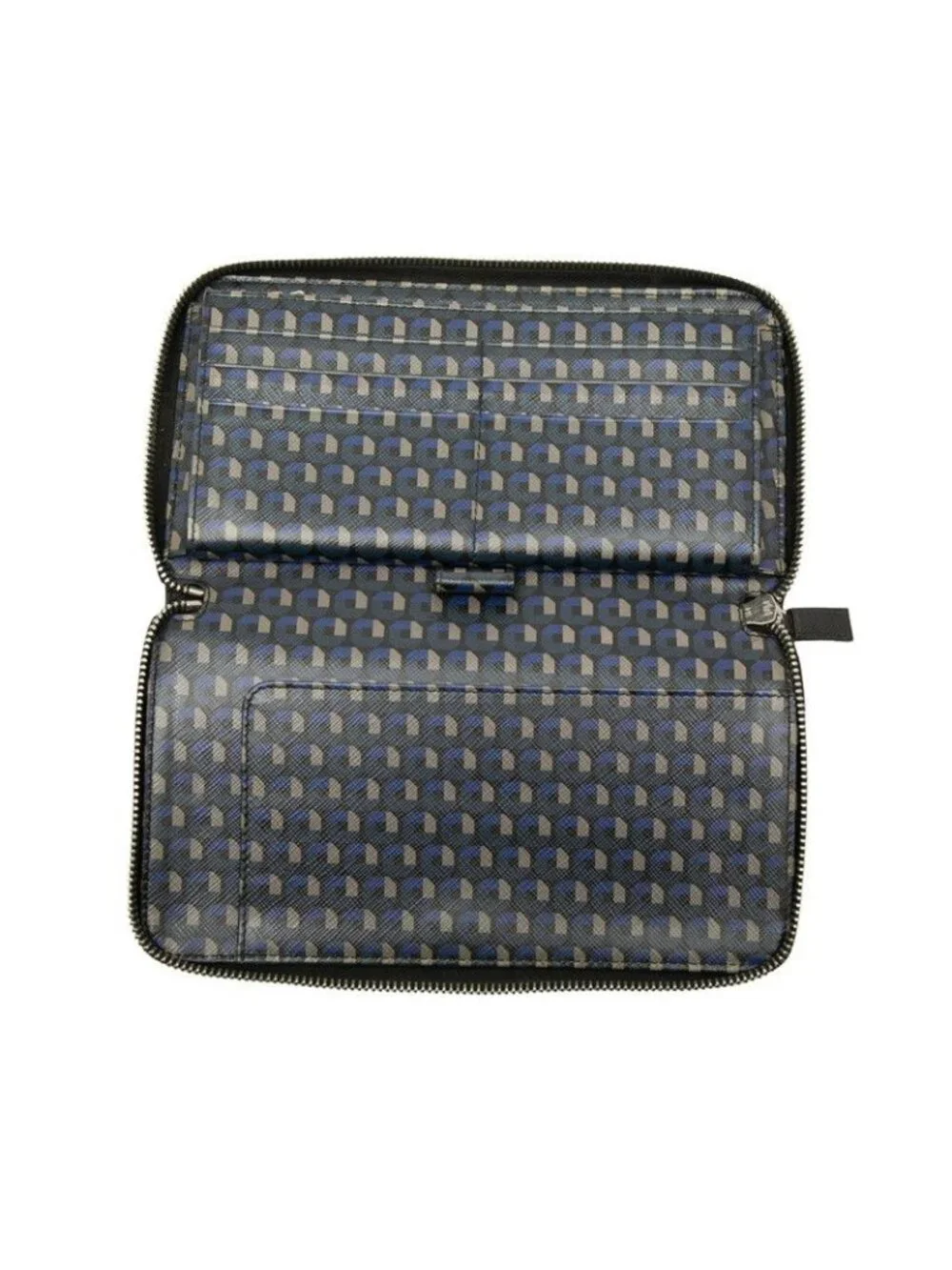 Prada Logo Wallet Zip Around Black Leather